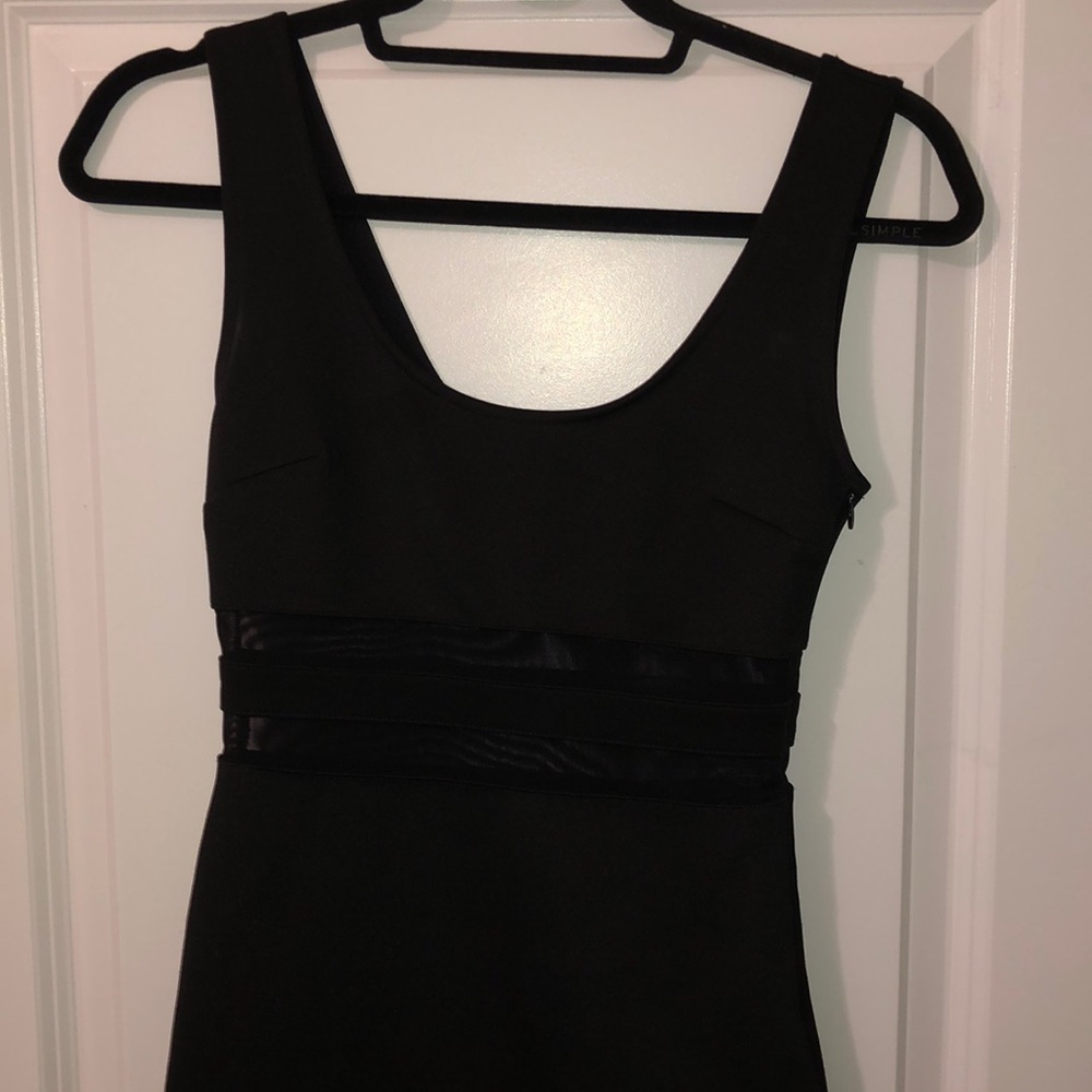 Black mini dress with sheer stripes